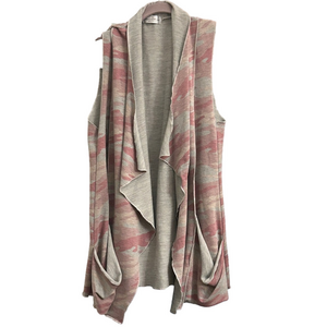Pink and Gray Sleeveless Vest Waterfall Cardigan Pockets Size Medium Pink + Gray